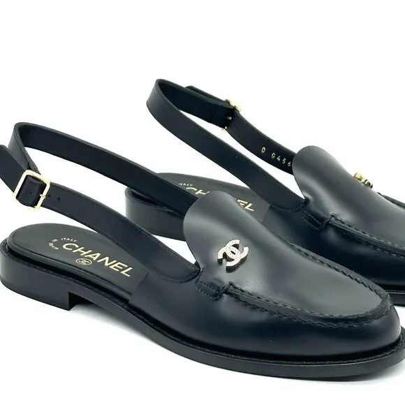 CHANEL 25P 2025 Crystal CC Logo Leather Slingback Flat Loafers Shoes Sandals - Picture 8 of 16